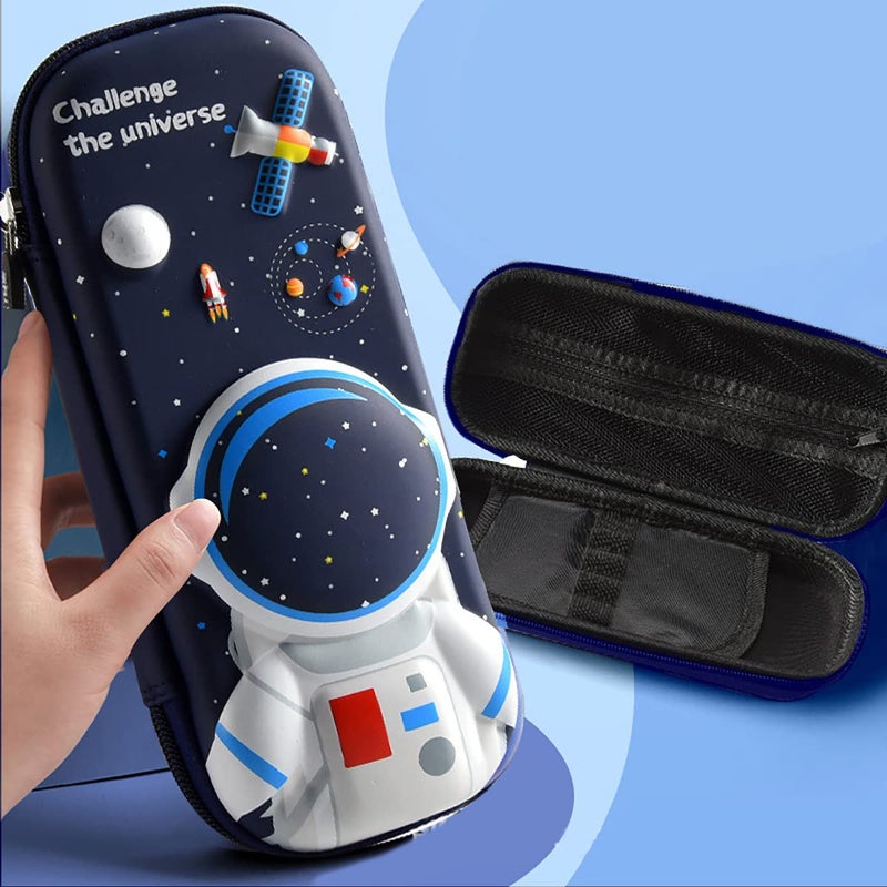 FEWOFJ 3D Astronaut Pencil Case for Kids Boys, Waterproof Pencil Box with Compartments Pen Pouch (Dark Blue) - Image 4